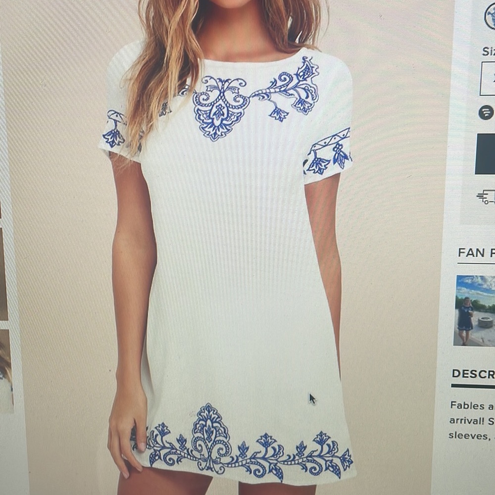 Lulus Tale to Tell Blue and Ivory Embroidered Shift Dress